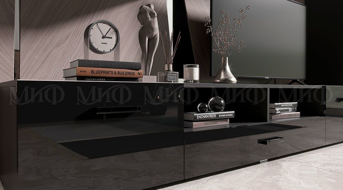 НИКОЛЬ Гостиная (Черный глянец/Черный) МДФ | фото 2