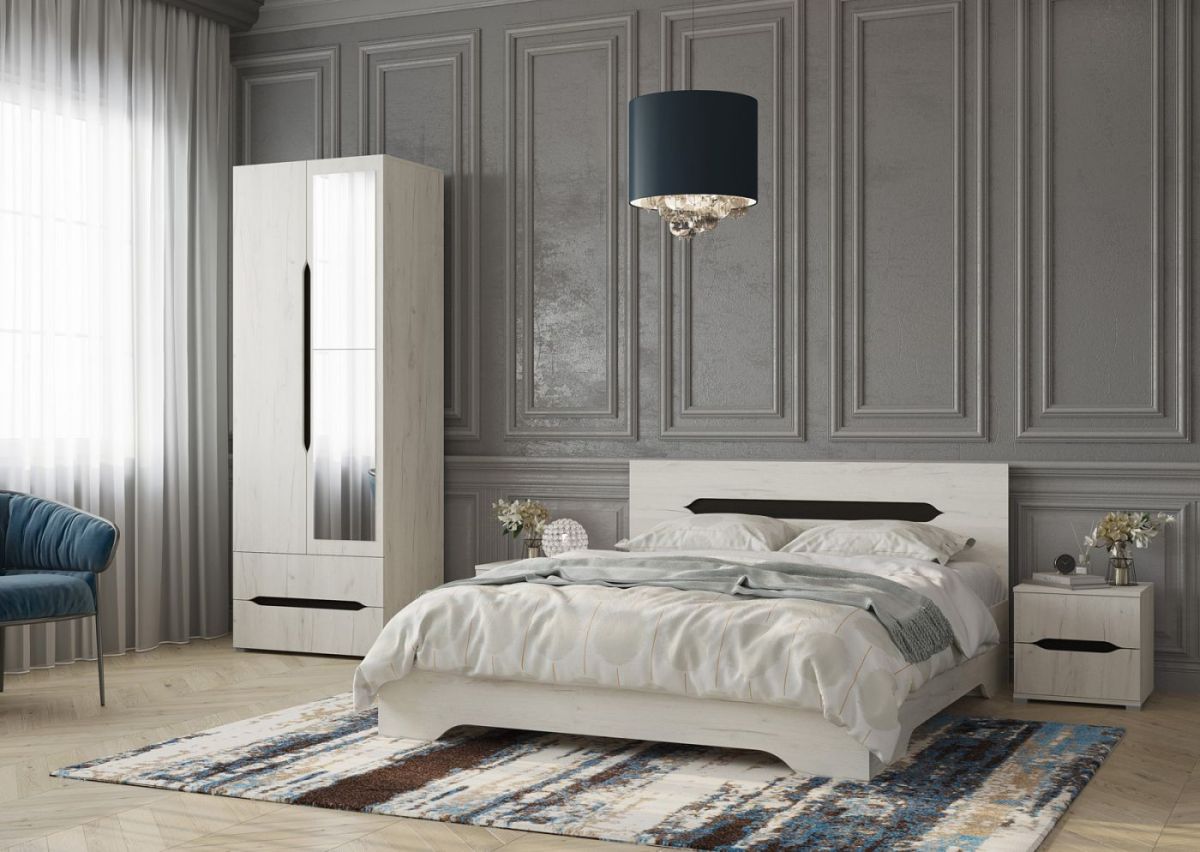 Шкаф 2х створчатый с зеркалом Вега (Крафт белый - Венге) | фото 3