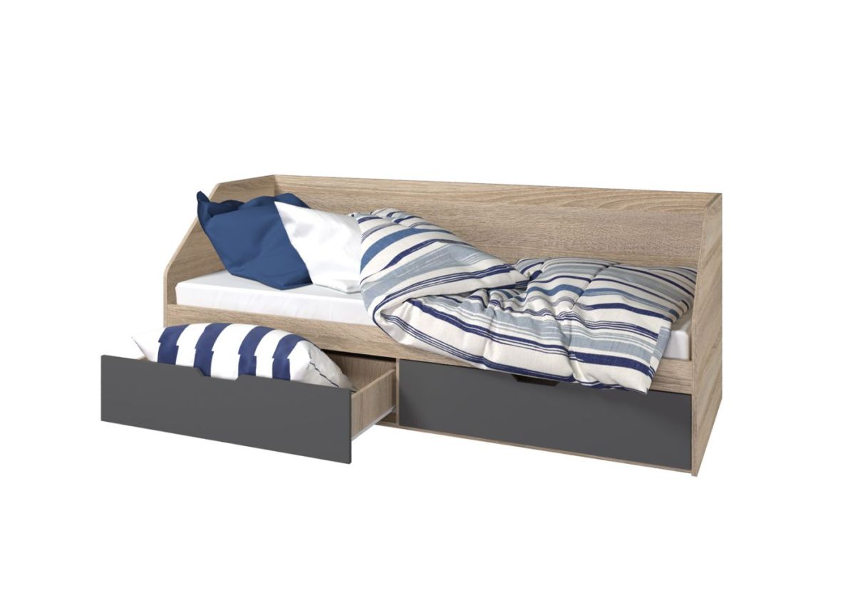 Кровать 800/2 ящика АНТАЛИЯ с настилом ЛДСП (Сонома/Графит софт) | фото 2