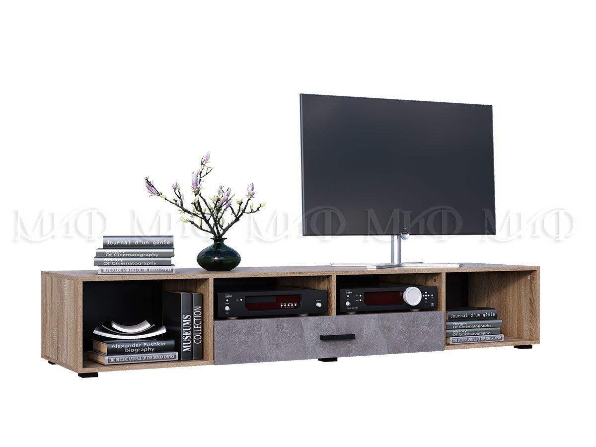 Нэнси New Тумба ТВ ЛДСП (2дв.+1ящ.) Бетон светлый/Сонома | фото 2