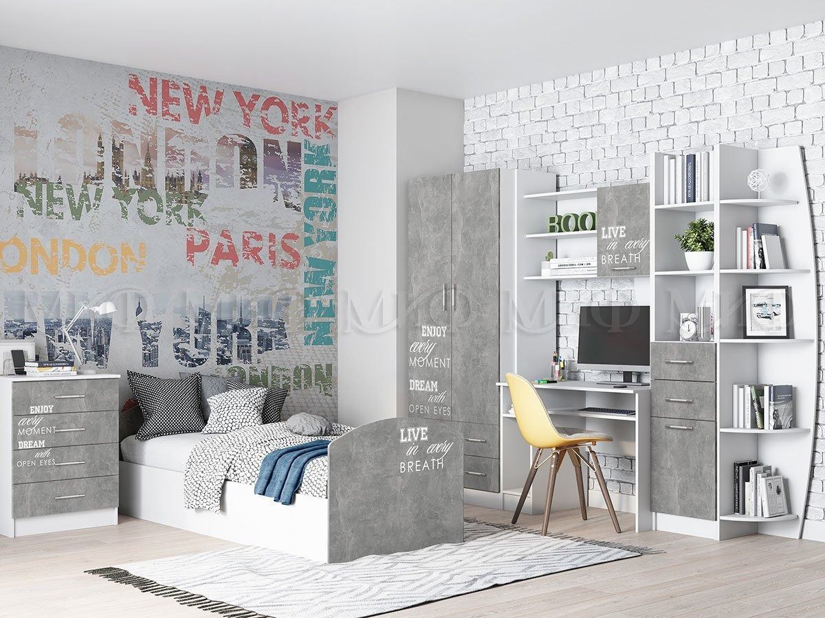 ЮНИОР-2 Кровать 800 Лофт с настилом ЛДСП (Бетон светлый/белый) | фото 2