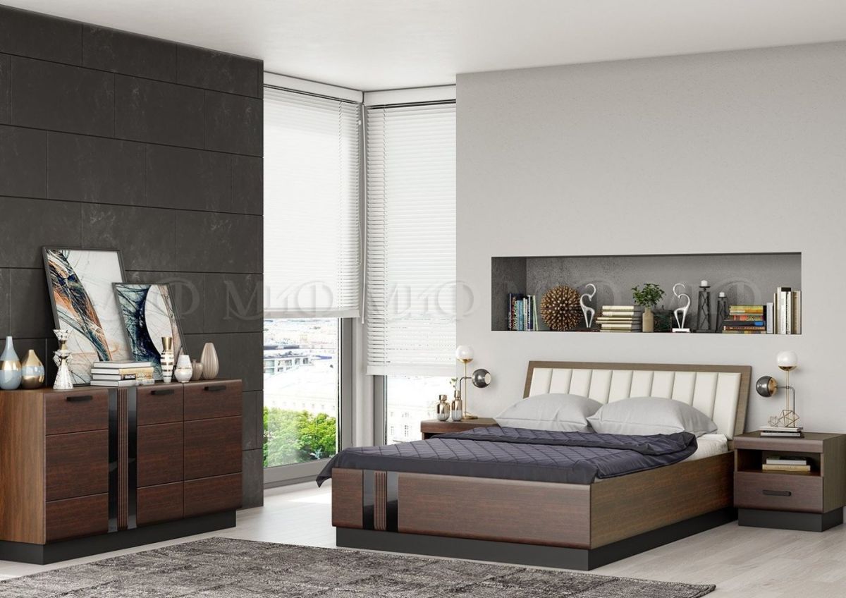 МАГНОЛИЯ Кровать 1600 с основанием и ПМ (Дерево/орех) | фото 2