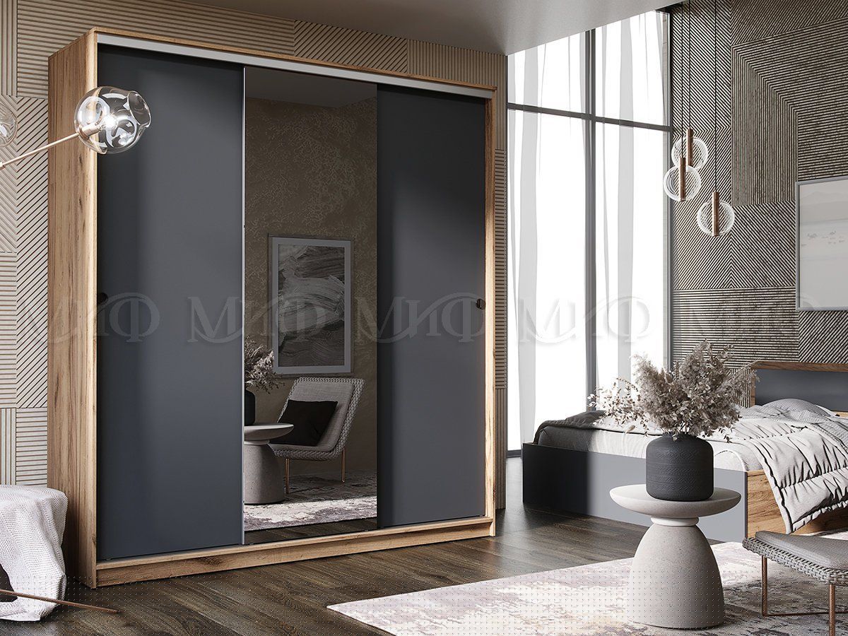 АЛЬЯНС Шкаф-купе (сандал светлый, графит) | фото 3