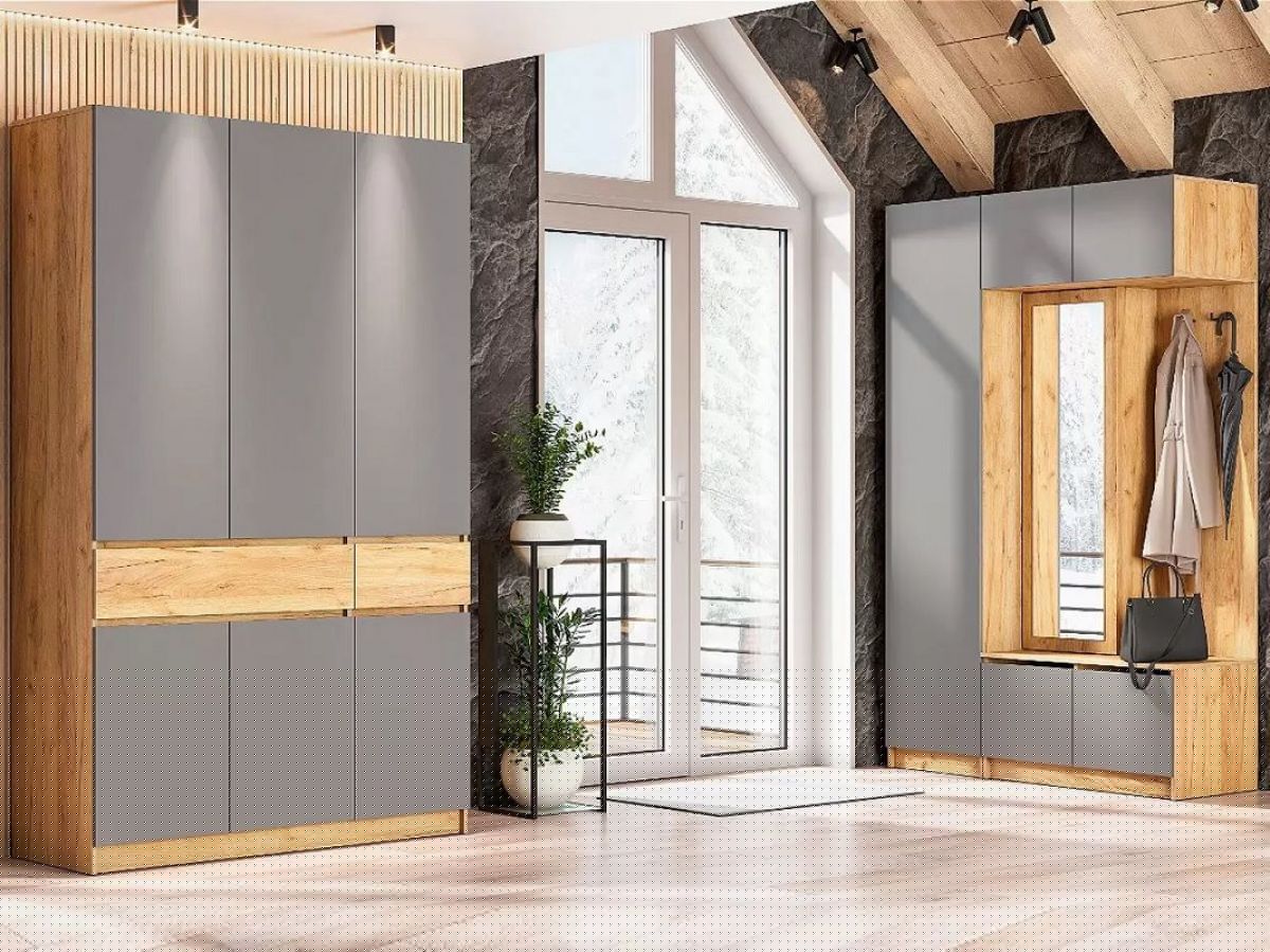 АВИНЬОН Прихожая Пенал (Дуб Крафт золотой/Графит серый) | фото 4