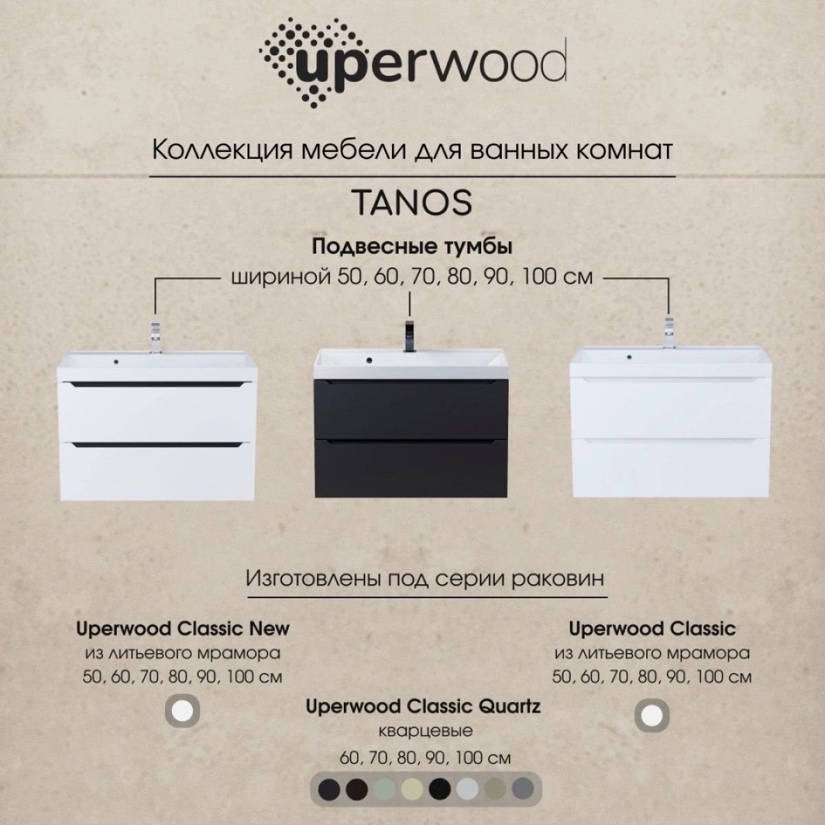 Тумба под раковину Uperwood Tanos 50 см, подвесная, белая матовая | фото 13