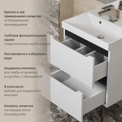 Тумба под раковину Uperwood Tanos 60 см, подвесная, белая/графит | фото 5