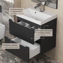 Тумба под раковину Uperwood Tanos 60 см, подвесная, черная матовая | фото 4