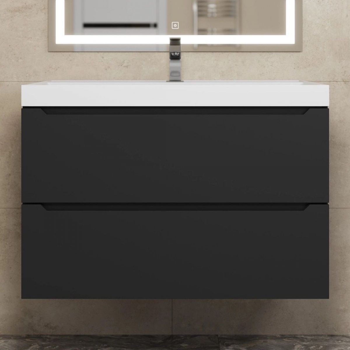 Тумба под раковину Uperwood Tanos 80 см, подвесная, черная матовая | фото 9