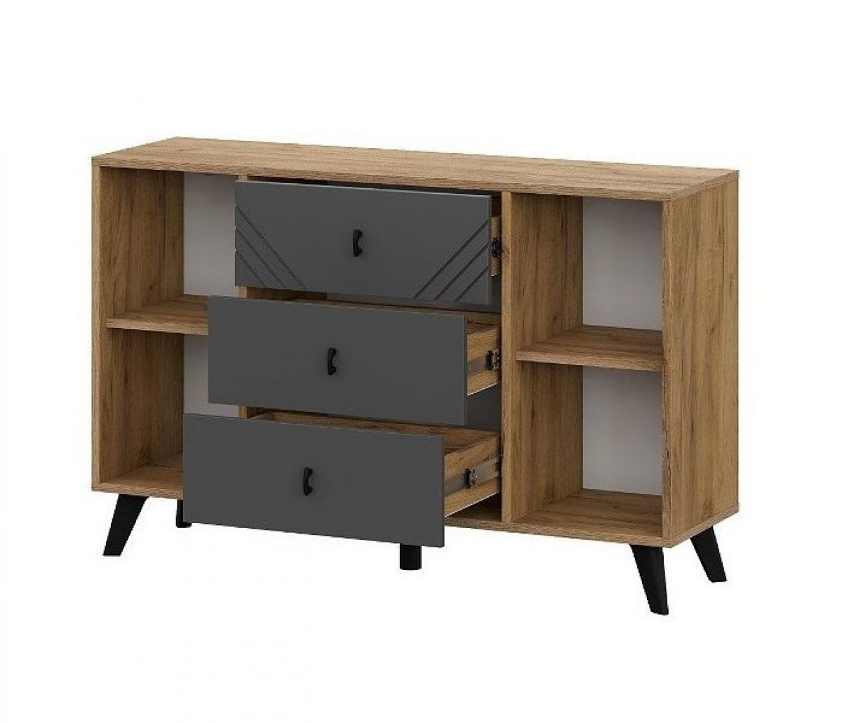 БАЙКАЛ Комод 3 ящика двухстворчатый (Графит/Дуб золотой) | фото 2