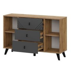 БАЙКАЛ Комод 3 ящика двухстворчатый (Графит/Дуб золотой) | фото 2