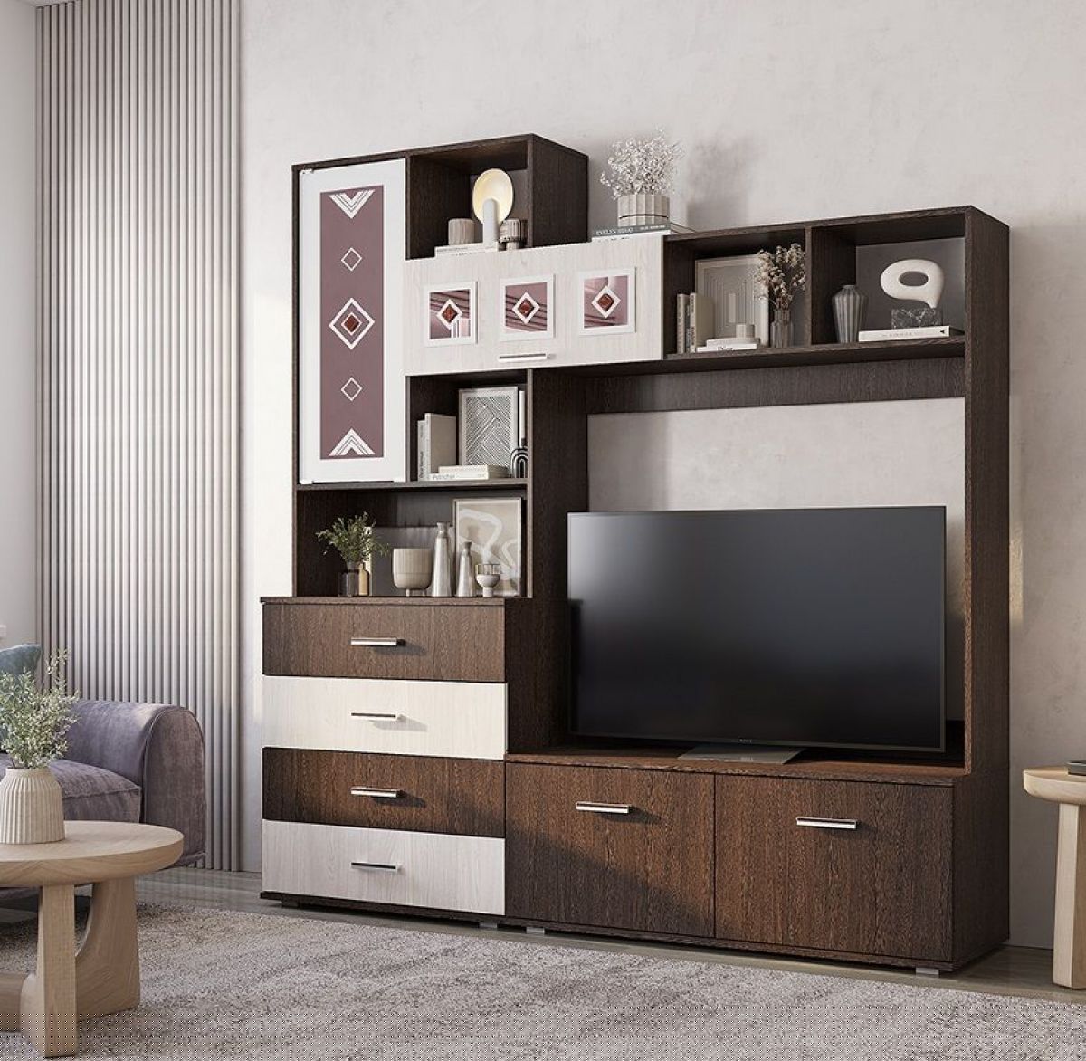 Гостиная Белла (Центральная секция/Шкаф 3-х ств.) венге/ясень белый | фото 2